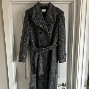 TOAST Women's Wool Herringbone Belted Coat in Grey Melange, UK size 12